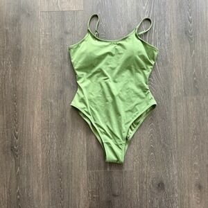 TA3 Hi Cut Squarey One Piece M Army Green Swim Bathing Suit Corset‎ Tie Beach
